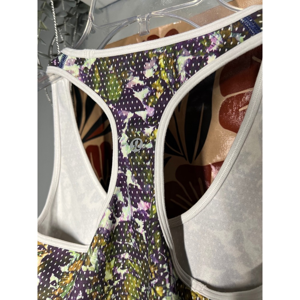 Lululemon Racerback Tank Top Purple Green Abstract Floral Micro Dot Athletic